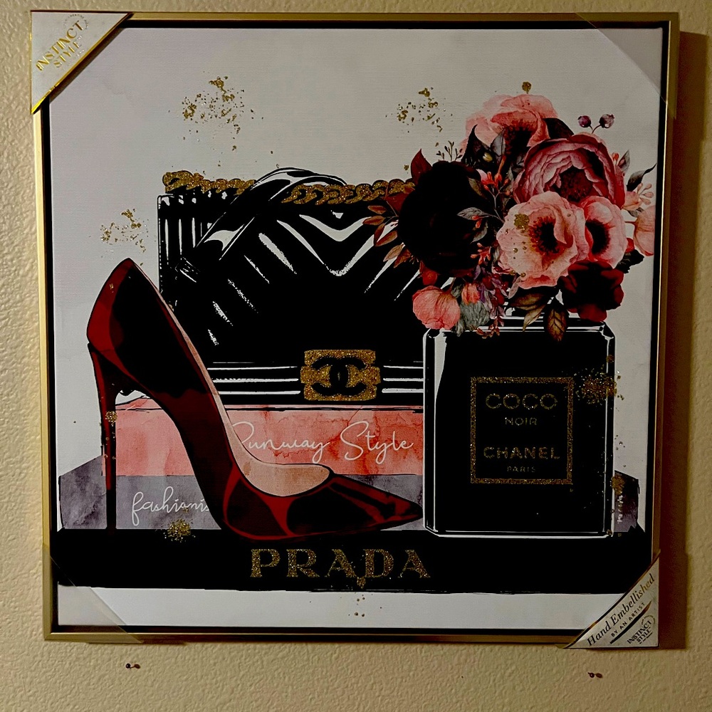 Prada Wall Art Remedy -Hand Embellished by artist Canvas Wall Art 20by20🌹